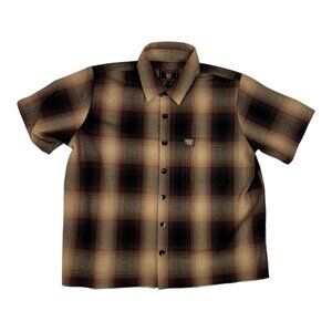 Vintage FB County Shirt Mens Small Brown Black Plaid Short Sleeve Button Front